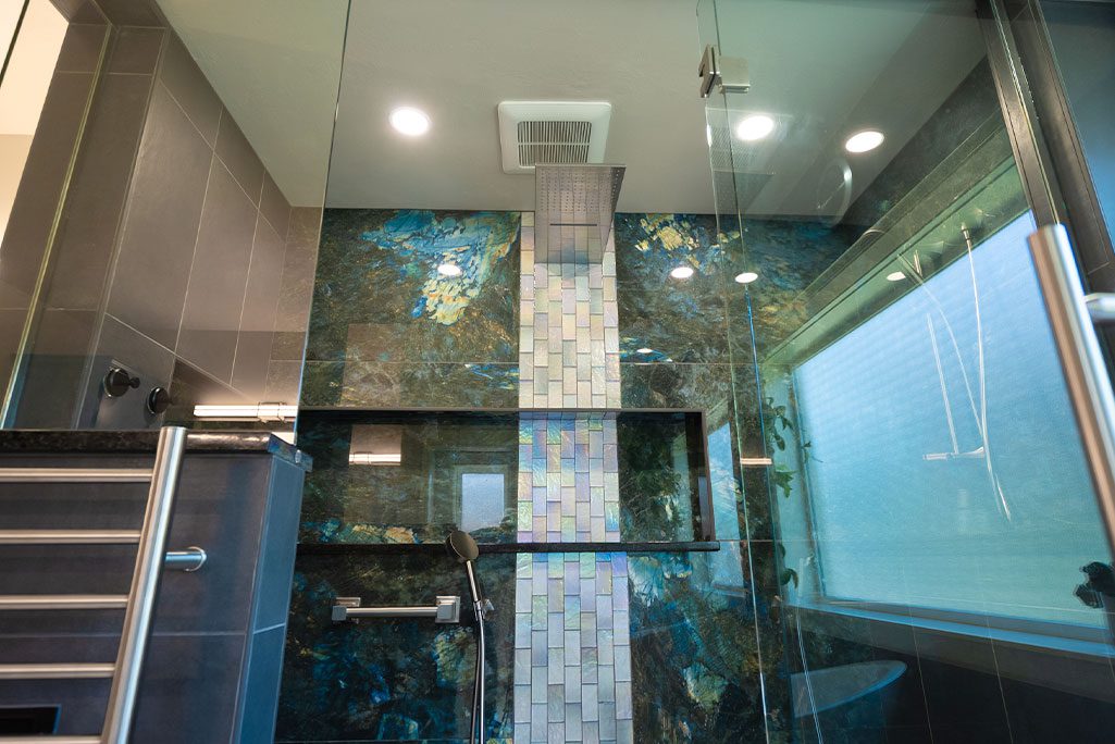 Master Bathroom Remodel with Jewel Toned Shower